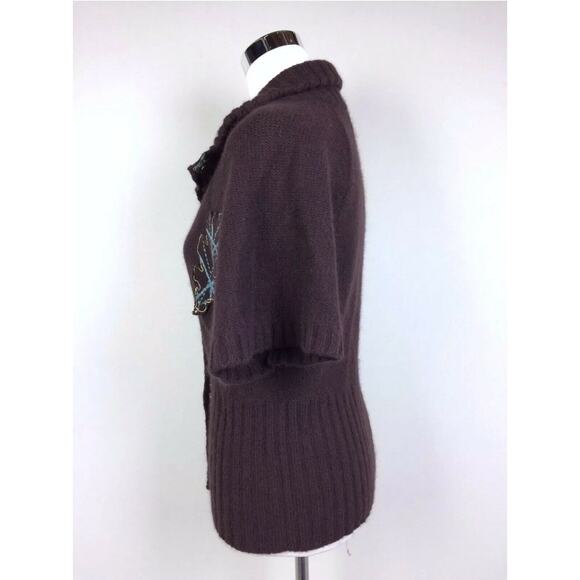 HTF Nobis Wool Angora Snap Cardigan Sweater Womens Size S Leaf Appliqué - Picture 4 of 10